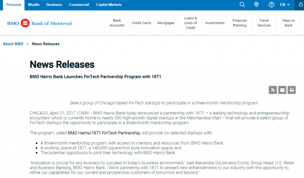 https://newsroom.bmo.com/2017-04-21-BMO-Harris-Bank-Launches-FinTech-Partnership-Program-with-1871